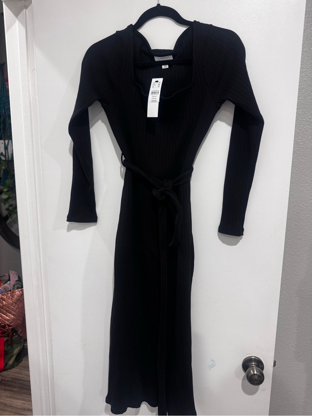 Black Ribbed Wrap Midi Dress - Unbranded